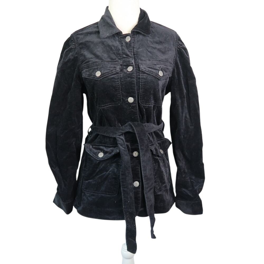 Gap Black Velvet Belted Button Front Jacket S